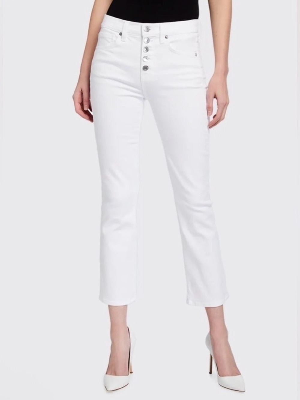 NWOT Veronica Beard High Rise Carolyn Baby Boot White Button Fly Jeans, Size 28